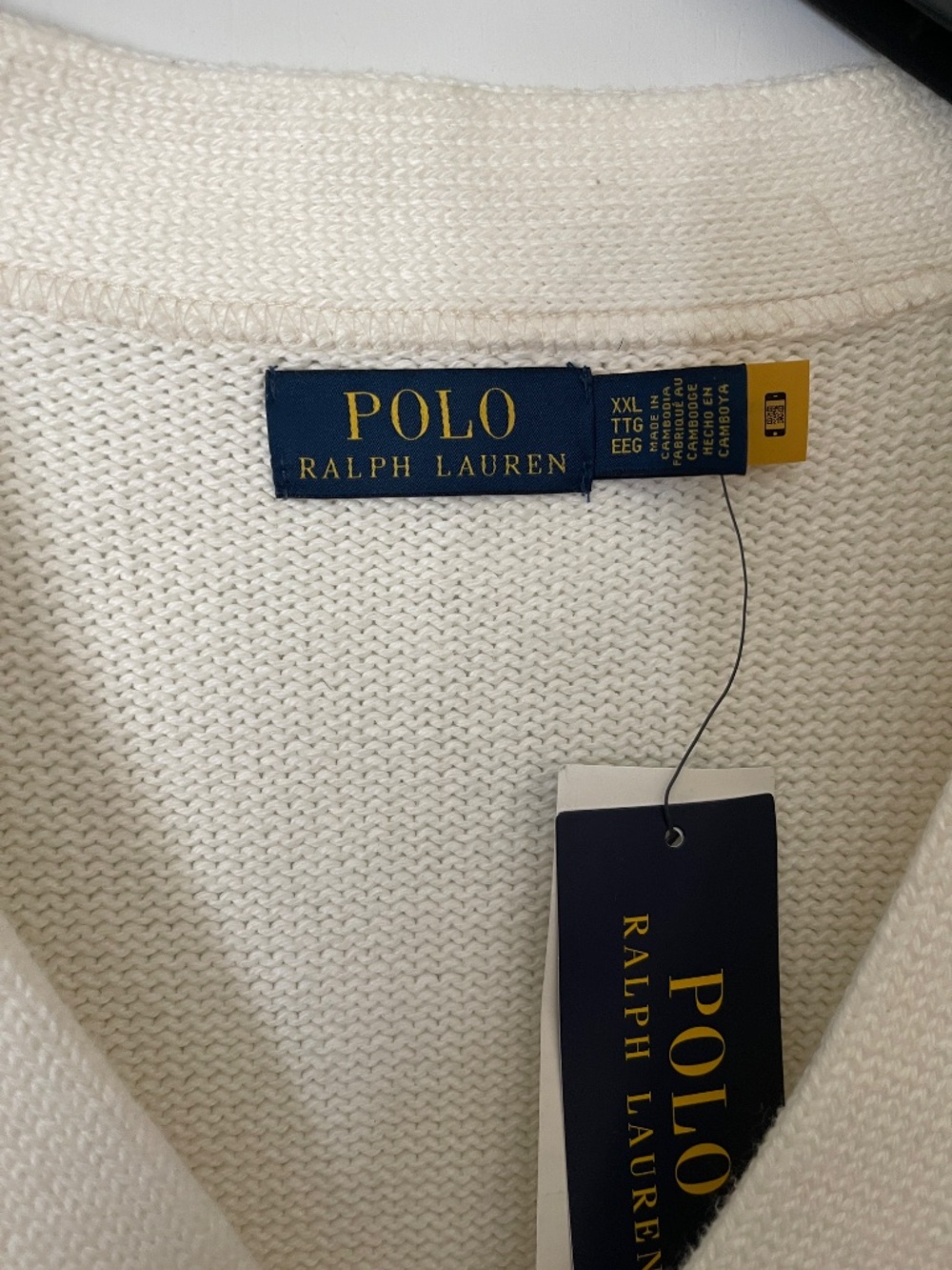 Ralph Lauren Ivory Knit Cardigan with Navy Label & Polo Bear Patch NWT XXL. - Picture 4 of 6